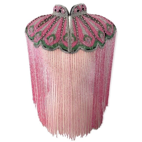 L’Jai Amor Other - Pretty and Green Pearls Hand beaded fringe Cape